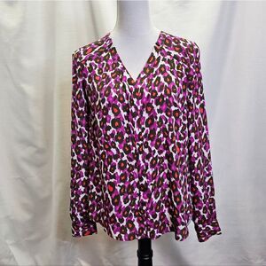 Worthington Purple Leopard Print Button Front Blouse Size Small